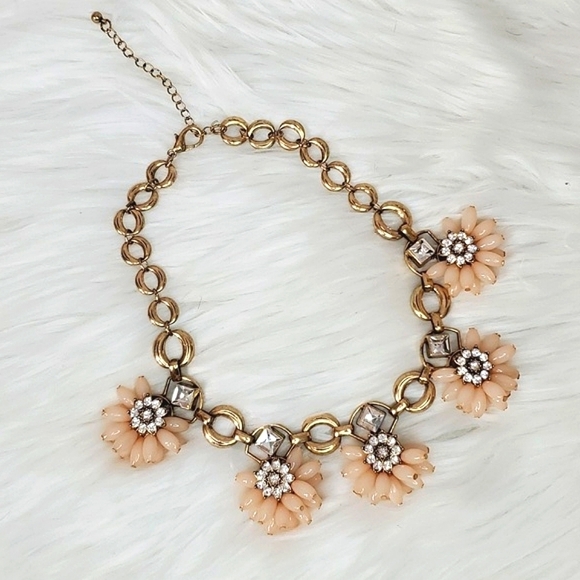Jewelry - Vintage Inspired Rhinestone Peach Beaded Floral Chunky Chain Necklace Adjustable